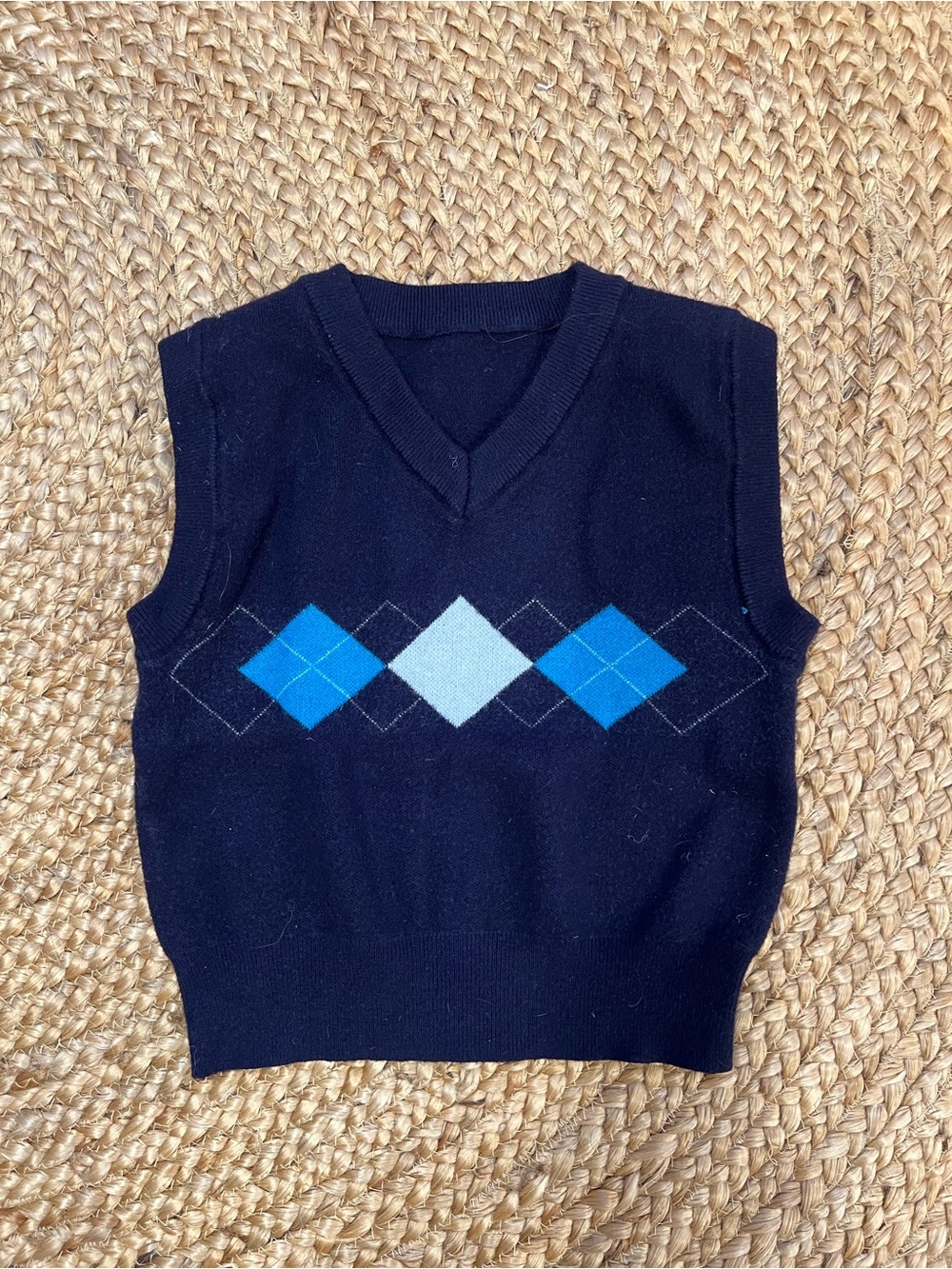Kids Navy Argyle Sweater Vest with Blue Diamonds